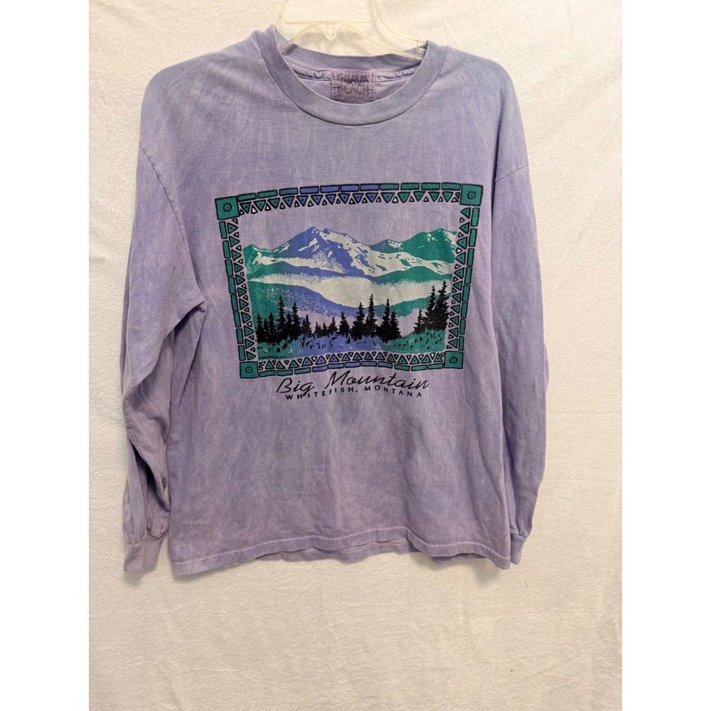 Vintage Guava Beach Big Mountain Whitefish Montana Long Sleeve T-Shirt Purple L